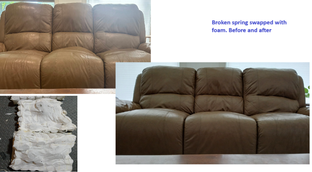 Broken spring of recliner swapped with foam